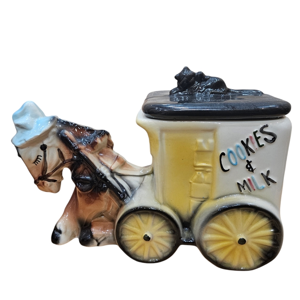 American Bisque USA vintage mule and milk wagon cookie jar